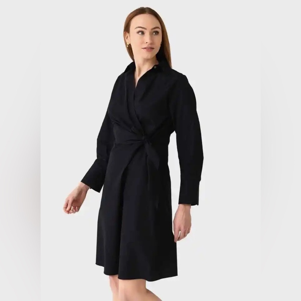 New Vince Wrap Tie Shirt Dress in Black Size Extra Large